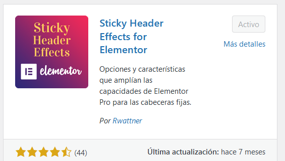 Plugin Sticky Header Effects for Elementor